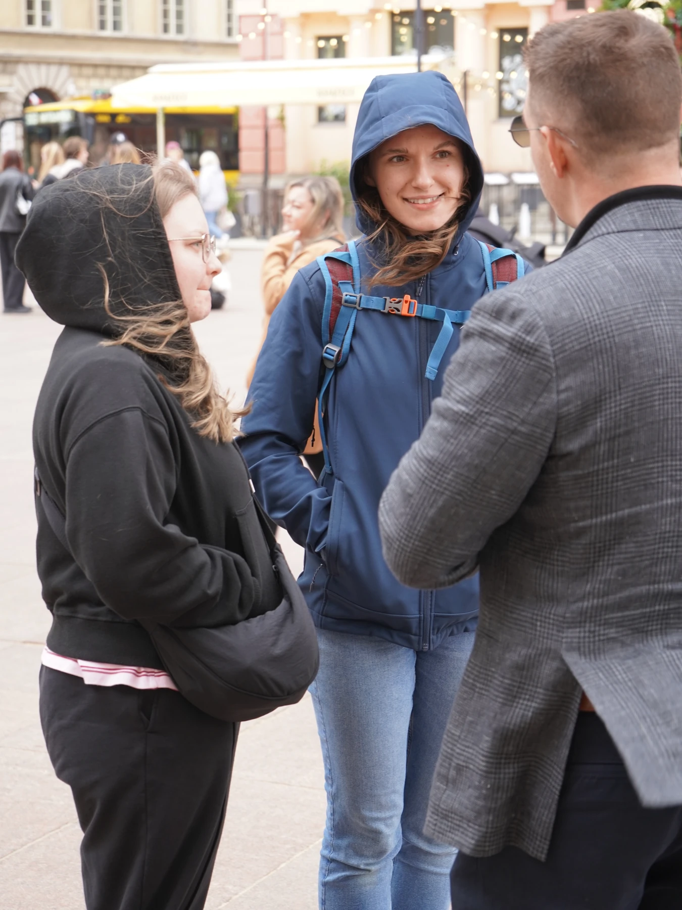 One-on-one Gospel outreach in a city square