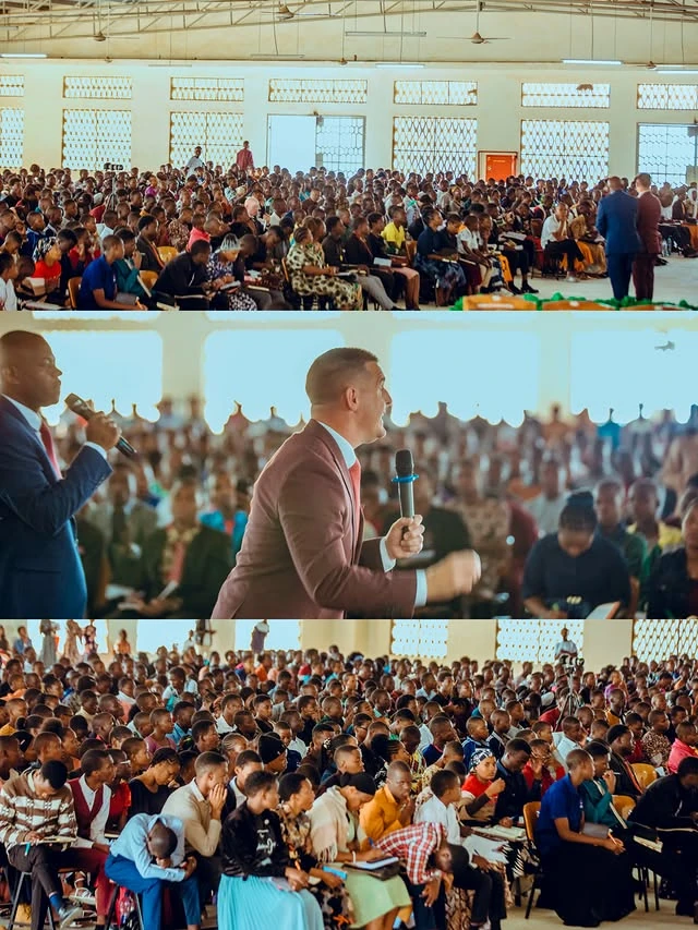 Revival To Nations ministry meeting with a large congregation